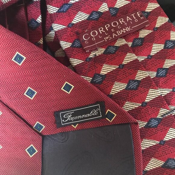 Faconnable Jos A Bank Red Ties Christmas Couture Bundle Lot Reds Blue Office - Picture 2 of 7